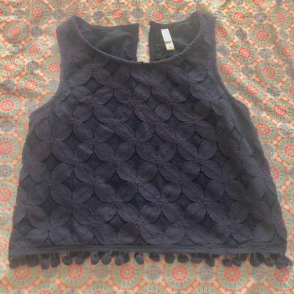 Xhilaration navy summer crop top with fringe; medium - Picture 2 of 4